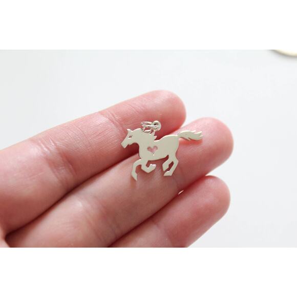 Sterling Silver Horse Pendant, Silver Horse Pendant with Heart, Stallion Pendant - Picture 2 of 4